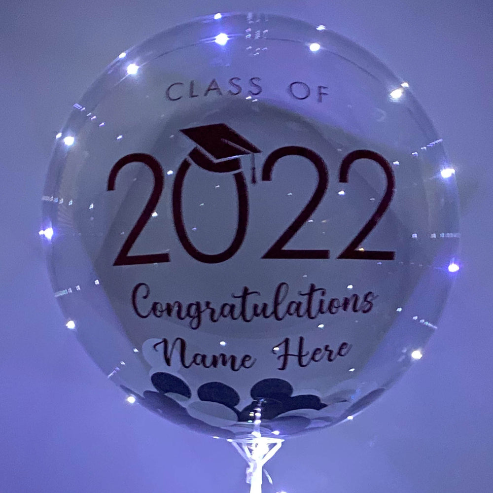 "Graduation 2022" LED Balloon With Stand - Custom Graduation Confetti LED Balloon With Stand - Balloominators