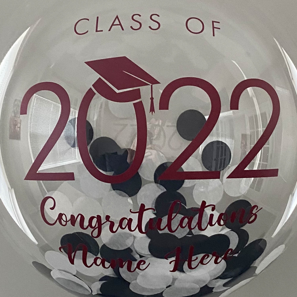 "Graduation 2022" Balloon With Stand - Custom Graduation Confetti Balloon With Stand - Balloominators
