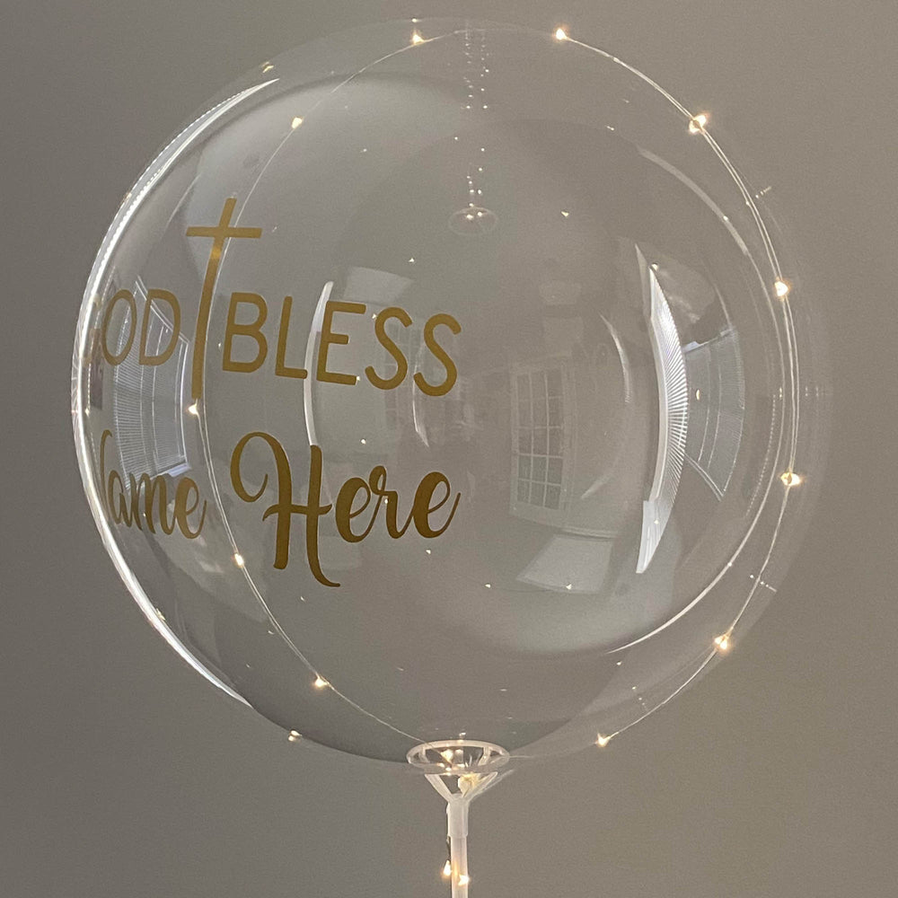 "GOD BLESS" Balloominator - Custom LED God Bless Balloon With Stand - Balloominators
