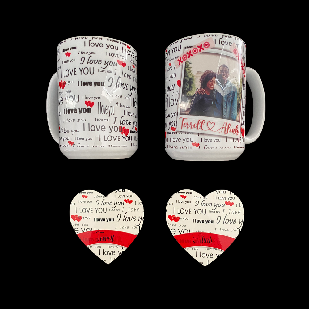 Hot Cocoa Bomb Valentine's Day Gift Set - 2 Mug And 2 Coaster Gift Set - Custom Valentine's Day Balloon And Bear - Balloominators